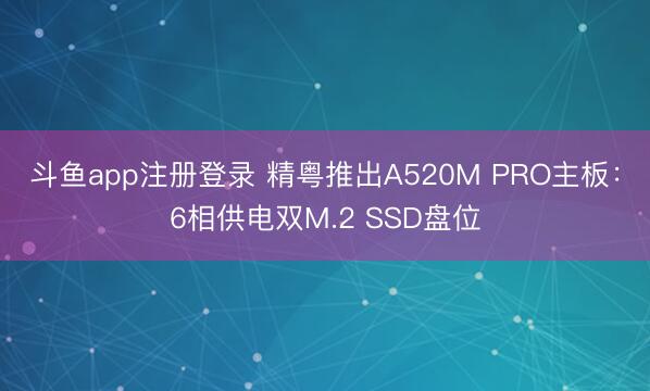 斗鱼app注册登录 精粤推出A520M PRO主板：6相供电双M.2 SSD盘位