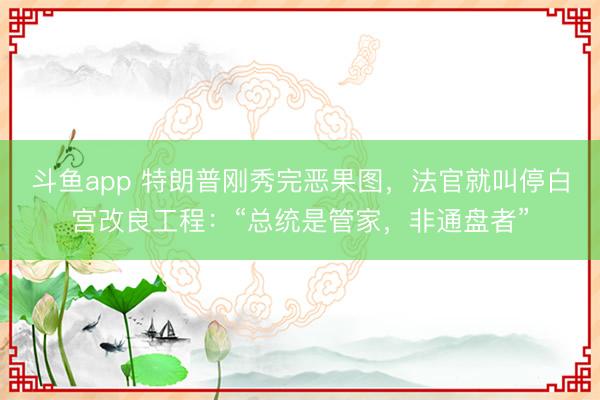 斗鱼app 特朗普刚秀完恶果图，法官就叫停白宫改良工程：“总统是管家，非通盘者”