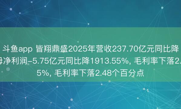 斗鱼app 皆翔鼎盛2025年营收237.70亿元同比降5.75%, 归母净利润-5.75亿元同比降1913.55%, 毛利率下落2.48个百分点